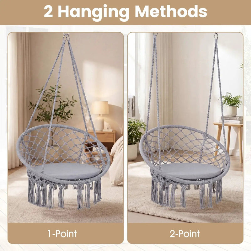 Macrame Swing Chair Hammock Chair with Round Seat Cushion by DirectDeals