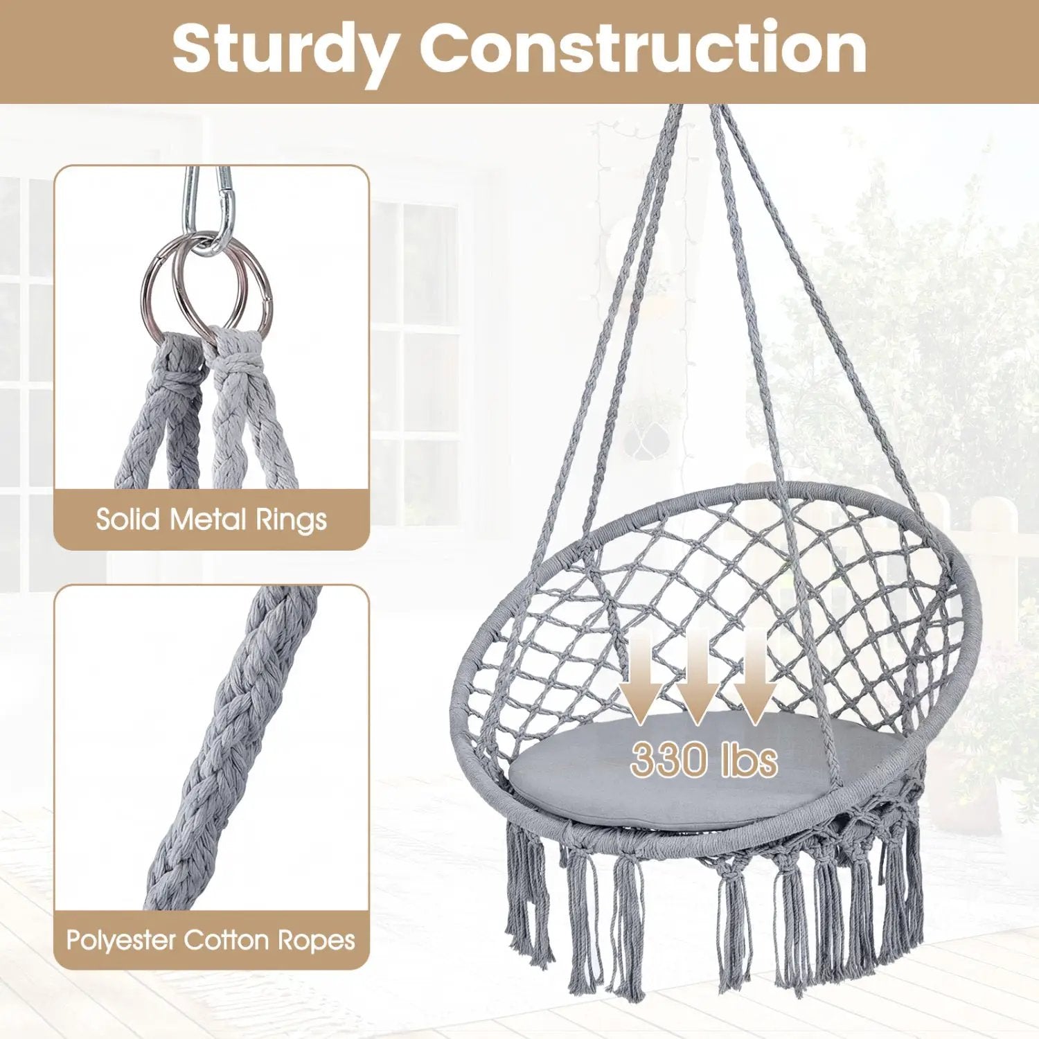 Macrame Swing Chair Hammock Chair with Round Seat Cushion by DirectDeals