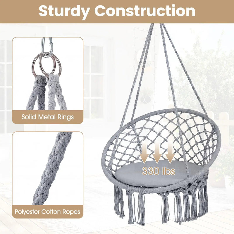 Macrame Swing Chair Hammock Chair with Round Seat Cushion by DirectDeals