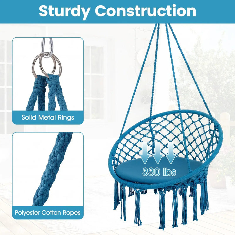 Macrame Swing Chair Hammock Chair with Round Seat Cushion by DirectDeals