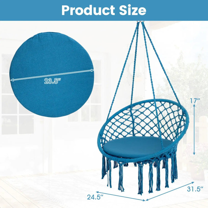 Macrame Swing Chair Hammock Chair with Round Seat Cushion by DirectDeals