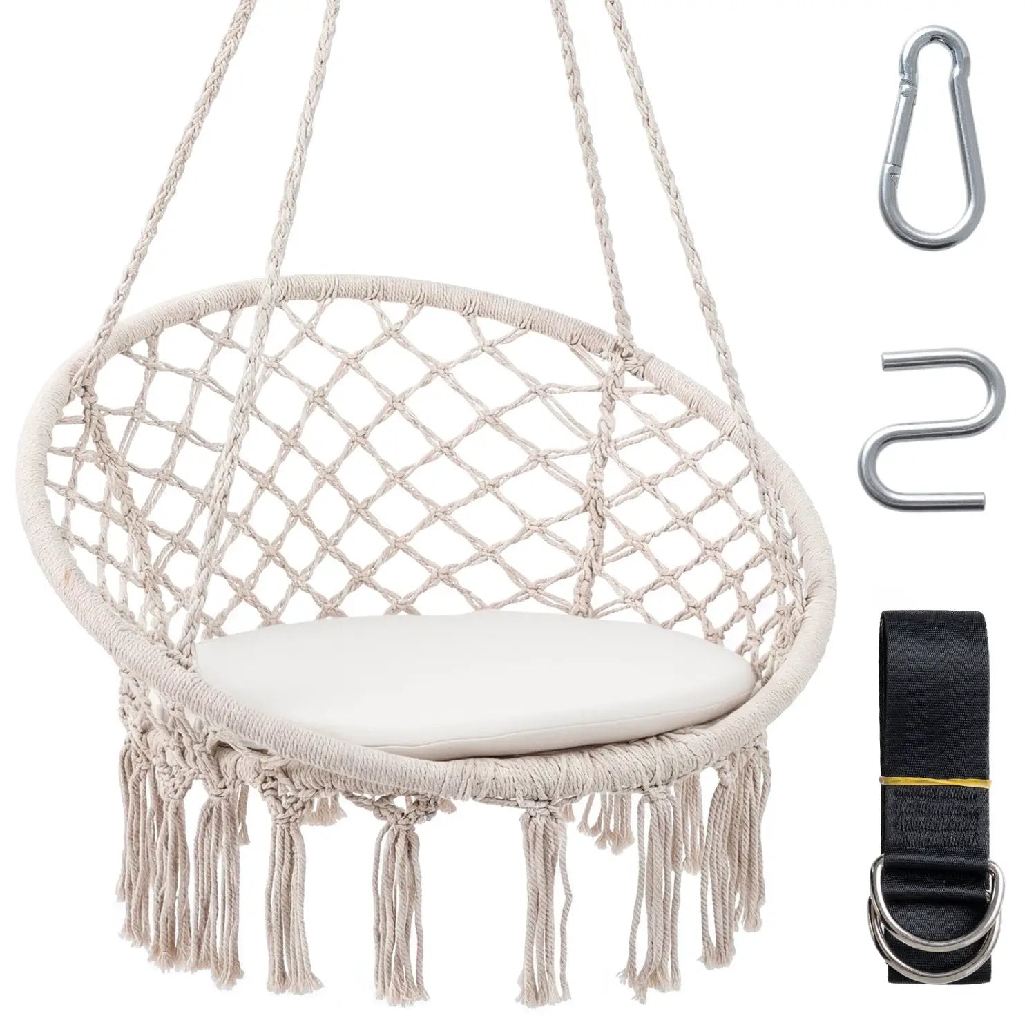 Macrame Swing Chair Hammock Chair with Round Seat Cushion by DirectDeals