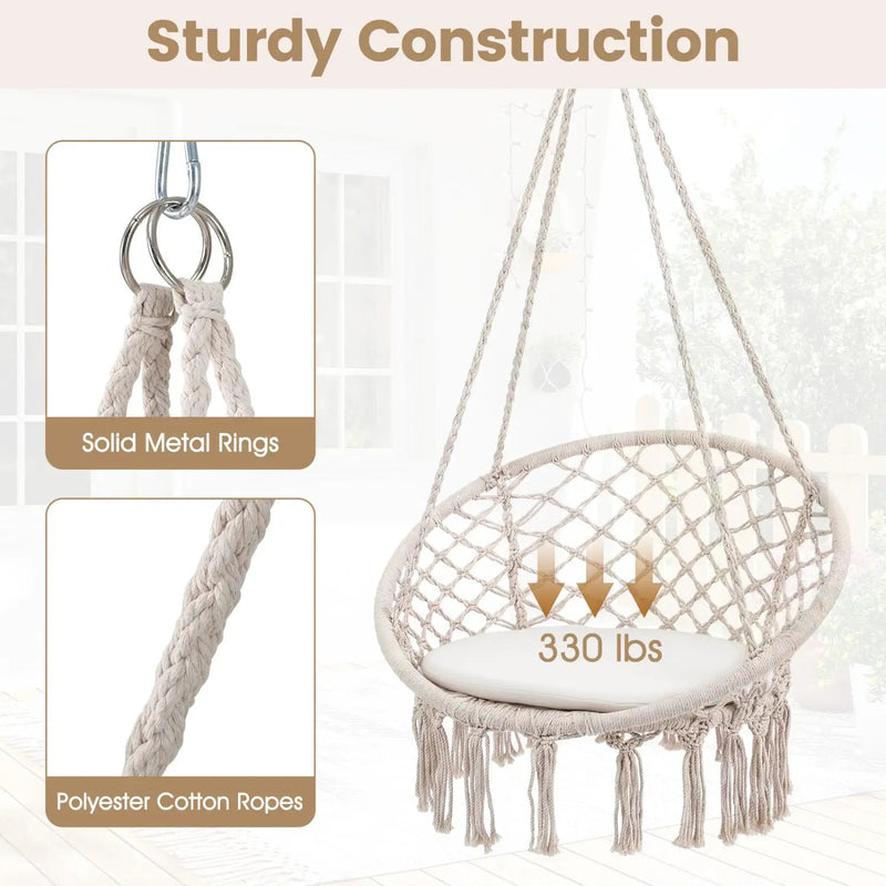 Macrame Swing Chair Hammock Chair with Round Seat Cushion by DirectDeals