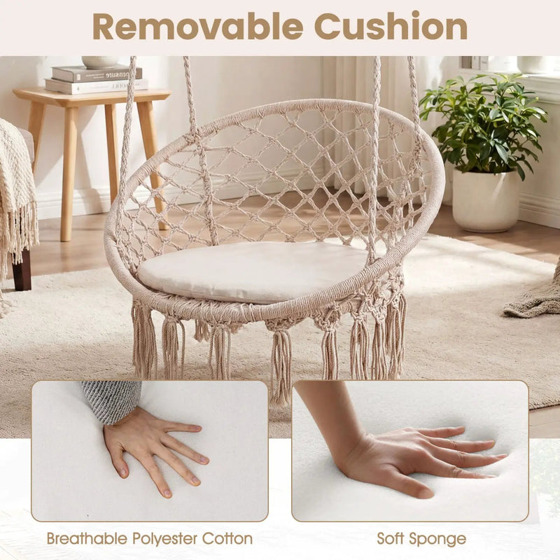 Macrame Swing Chair Hammock Chair with Round Seat Cushion by DirectDeals