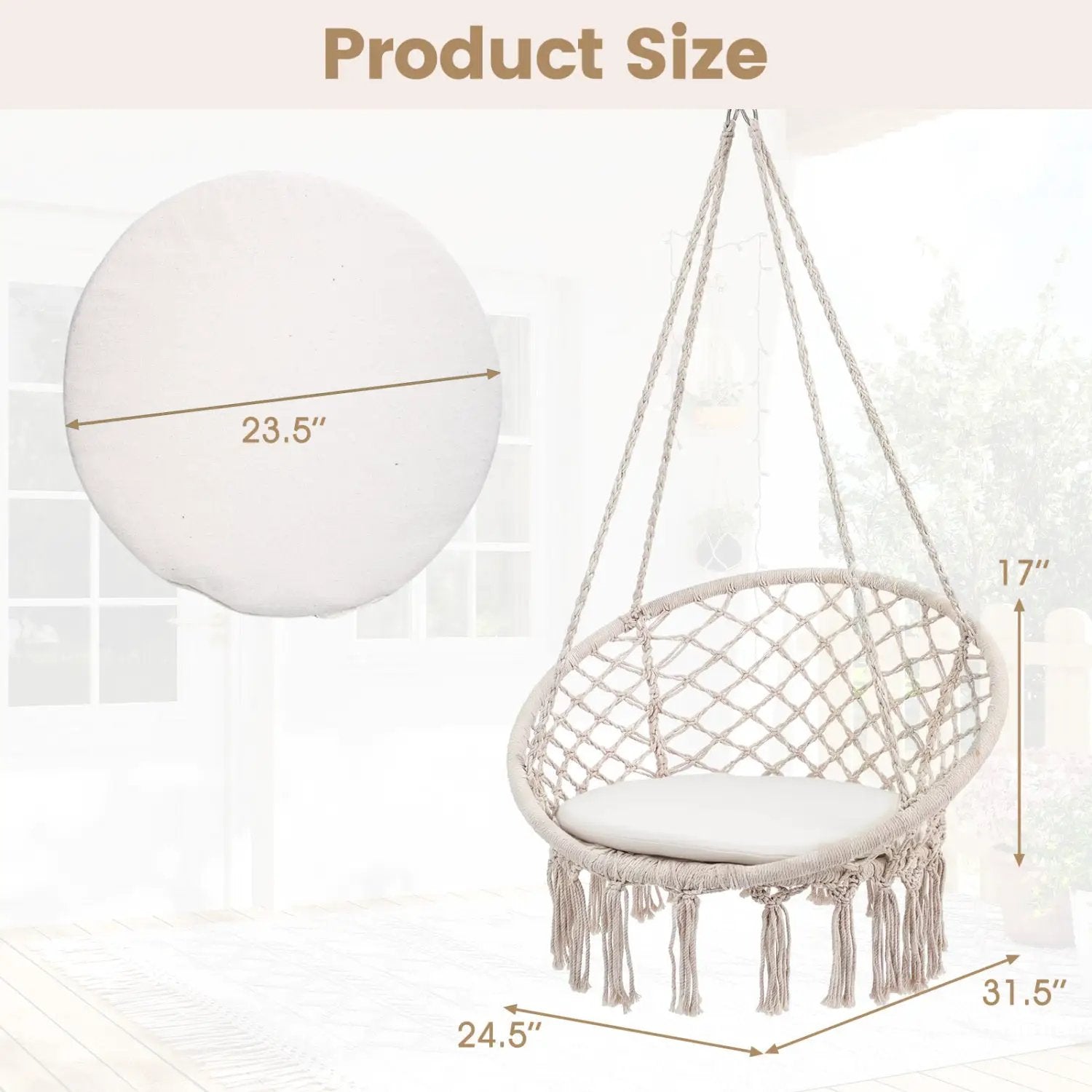 Macrame Swing Chair Hammock Chair with Round Seat Cushion by DirectDeals