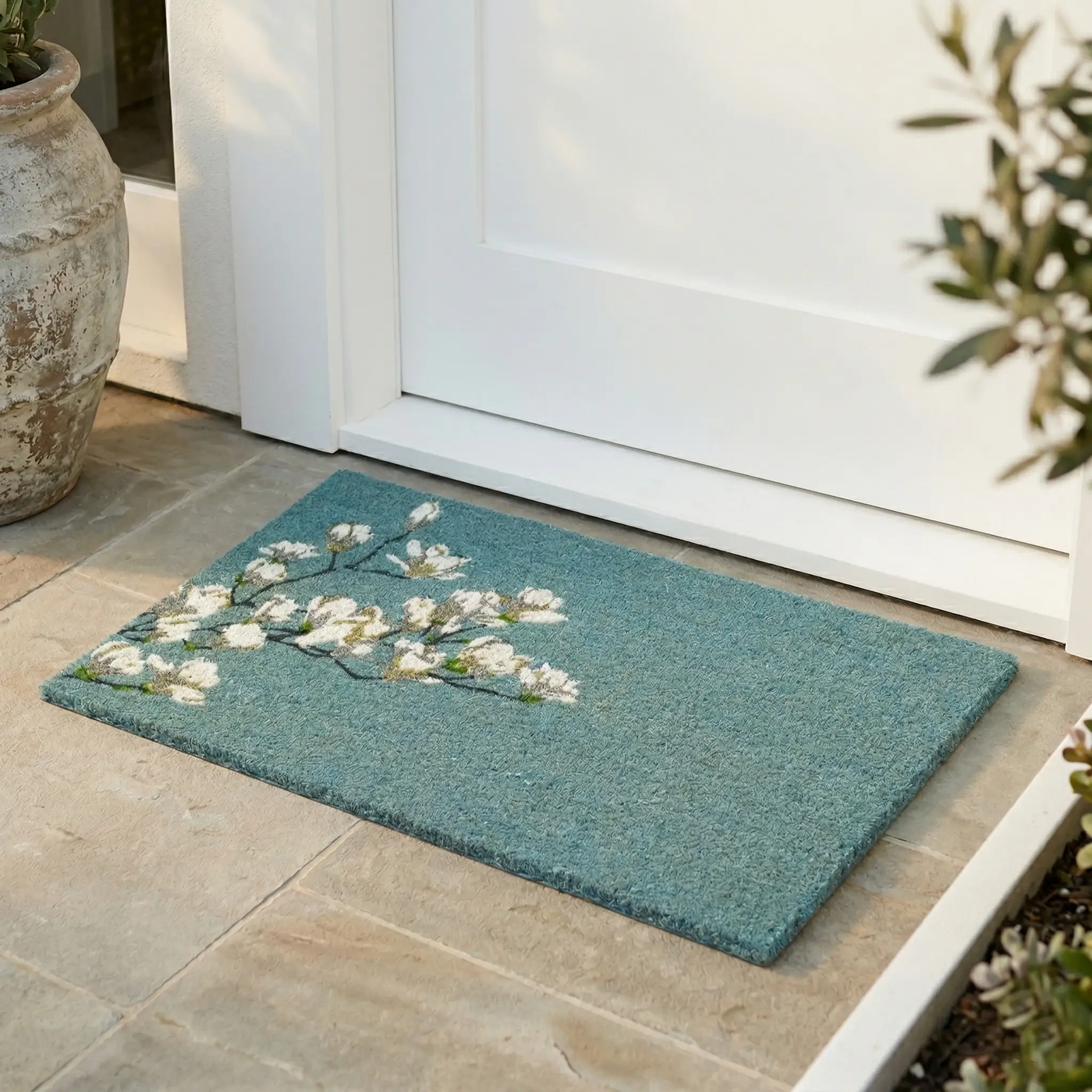 Magnolia Branch - Blue Coir Doormat by Fab Habitat
