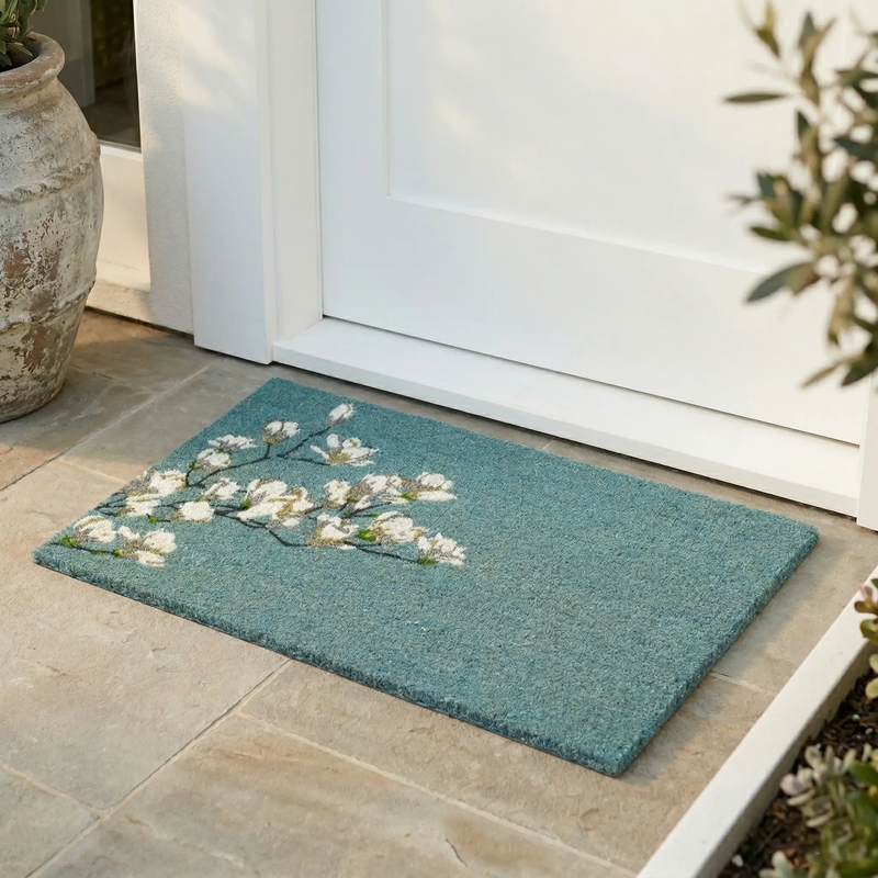 Magnolia Branch - Blue Coir Doormat by Fab Habitat