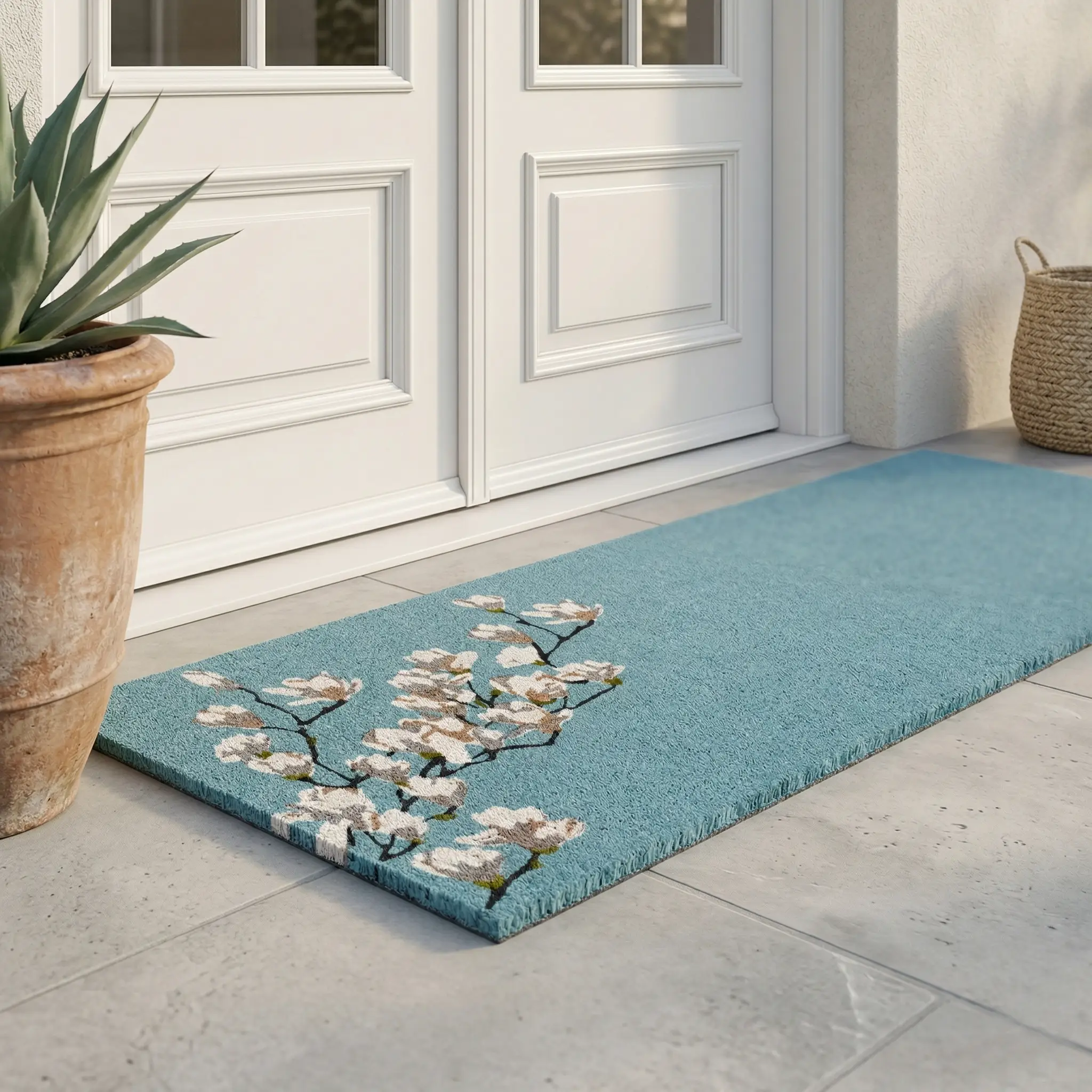 Magnolia Branch - Blue Coir Doormat by Fab Habitat