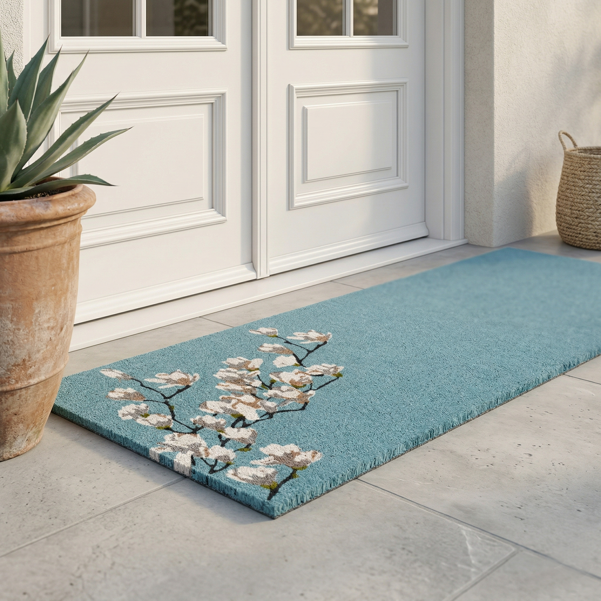 Magnolia Branch - Blue Coir Doormat, photo 7 of 26