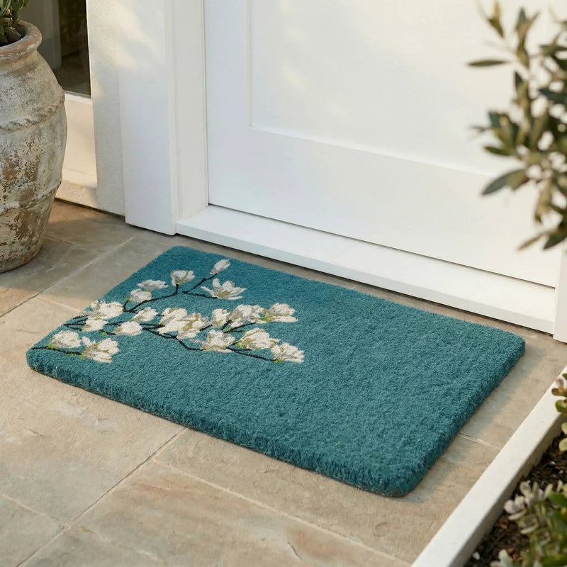 Magnolia Branch - Blue Coir Doormat by Fab Habitat