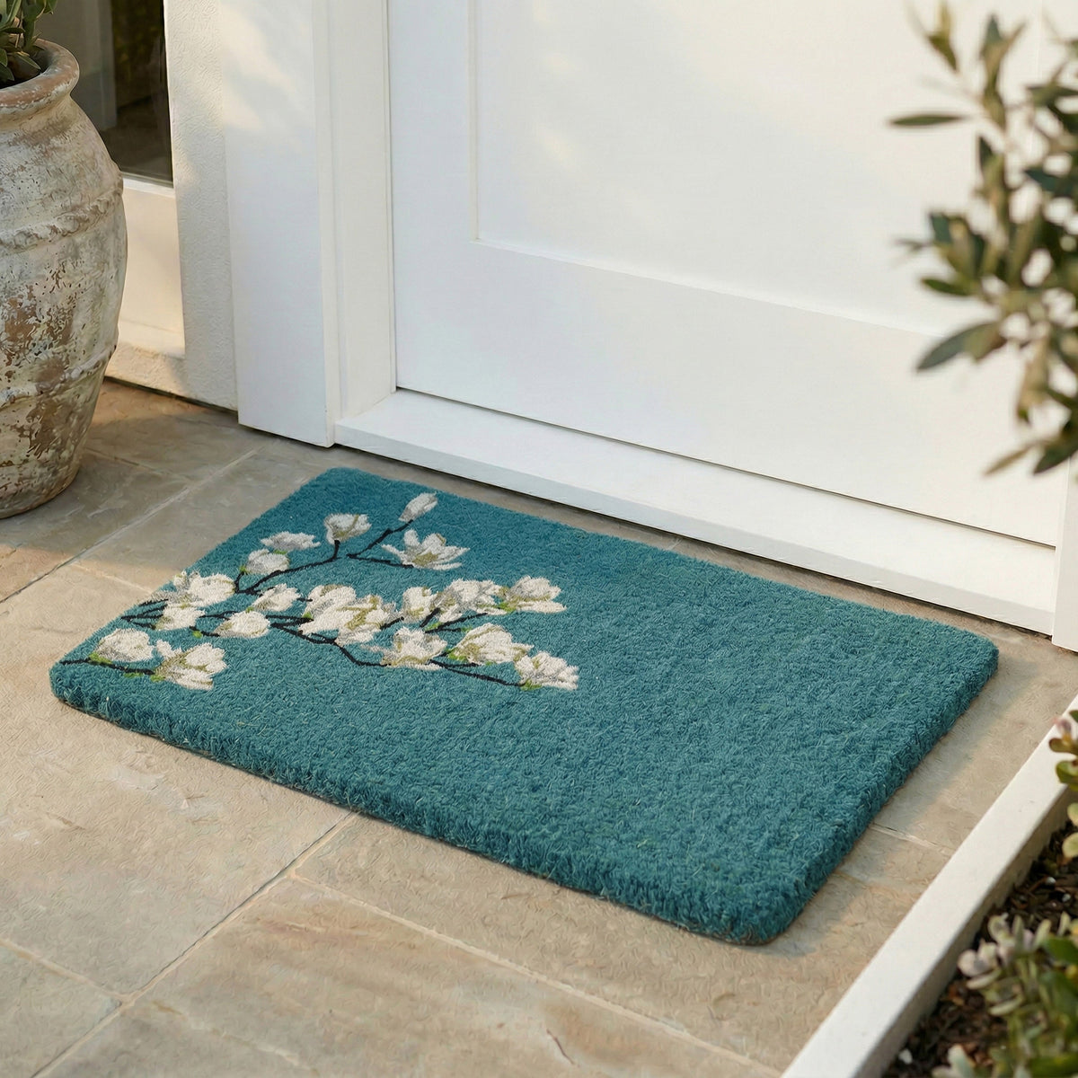 Magnolia Branch - Blue Coir Doormat, photo 4 of 26