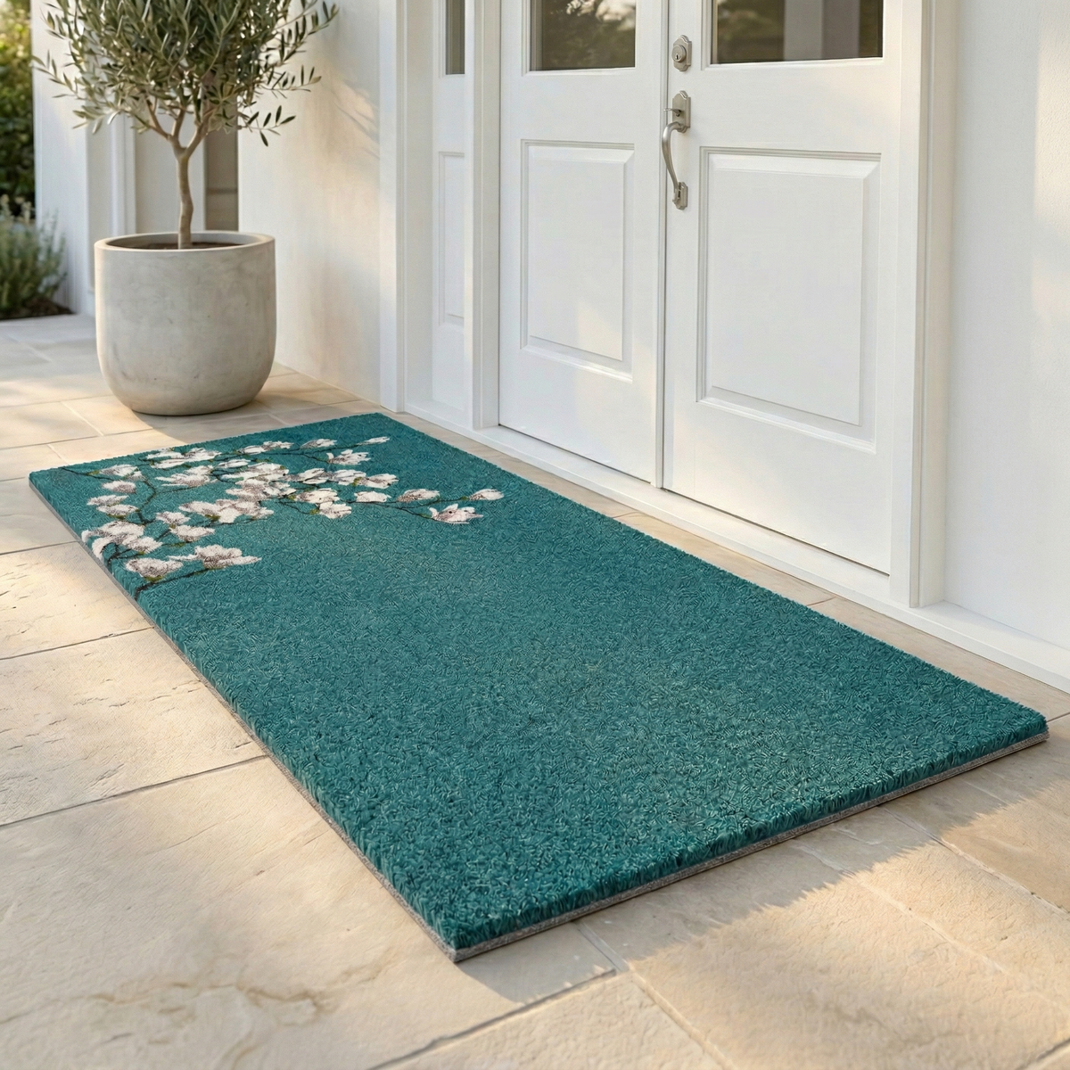 Magnolia Branch - Blue Coir Doormat, photo 14 of 26