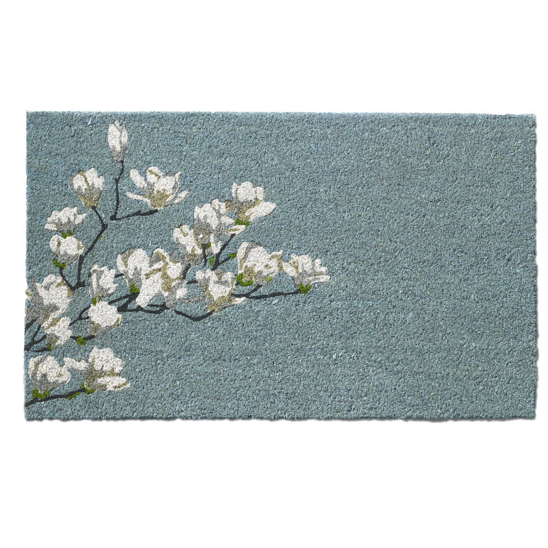Magnolia Branch - Blue Coir Doormat by Fab Habitat