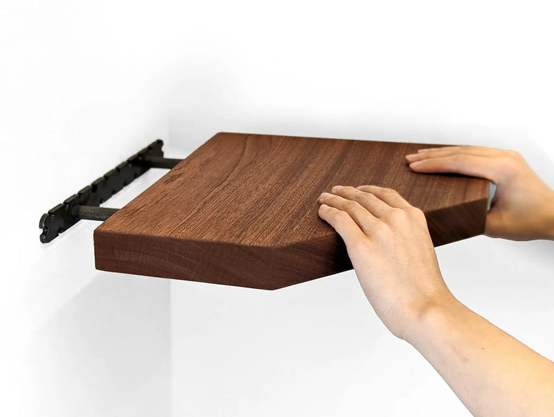 Floating Corner Shelf with Straight Edge in Mahogany by NookWoodworking