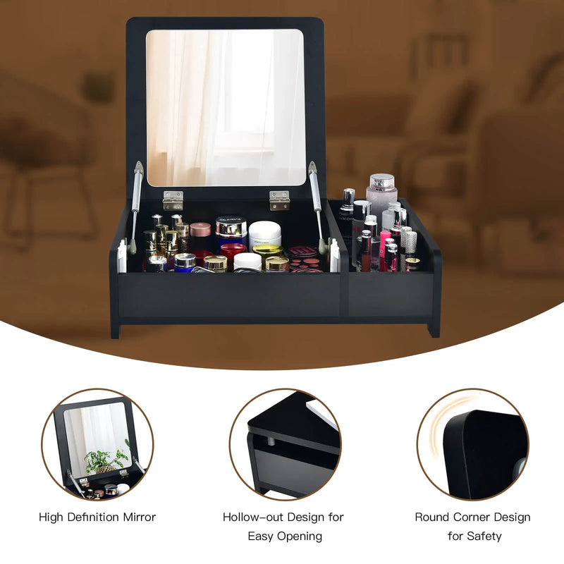 Compact Bay Window Makeup Dressing Table with Flip-Top Mirror by DirectDeals