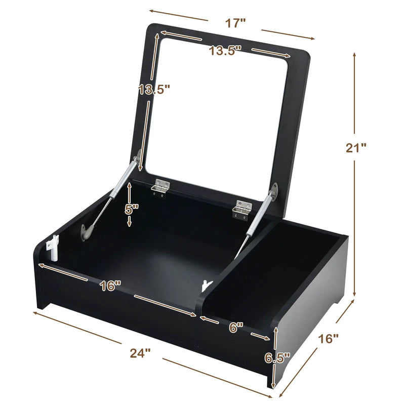 Compact Bay Window Makeup Dressing Table with Flip-Top Mirror by DirectDeals