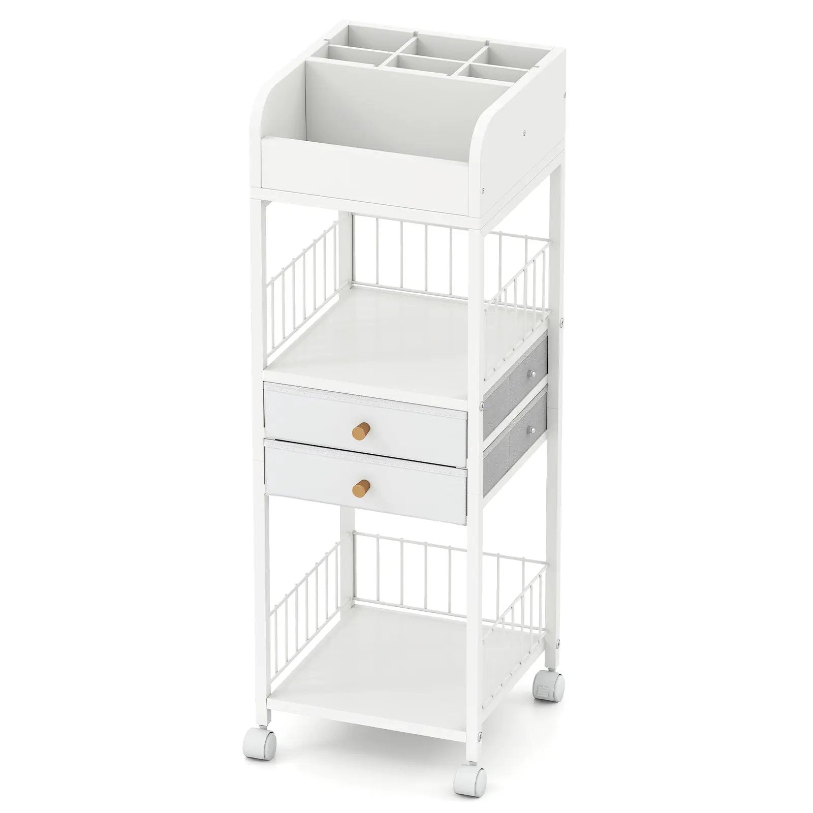 Makeup Organizer Floor Skincare Organizer Cart with Drawers and Storage Shelves-White by DirectDeals