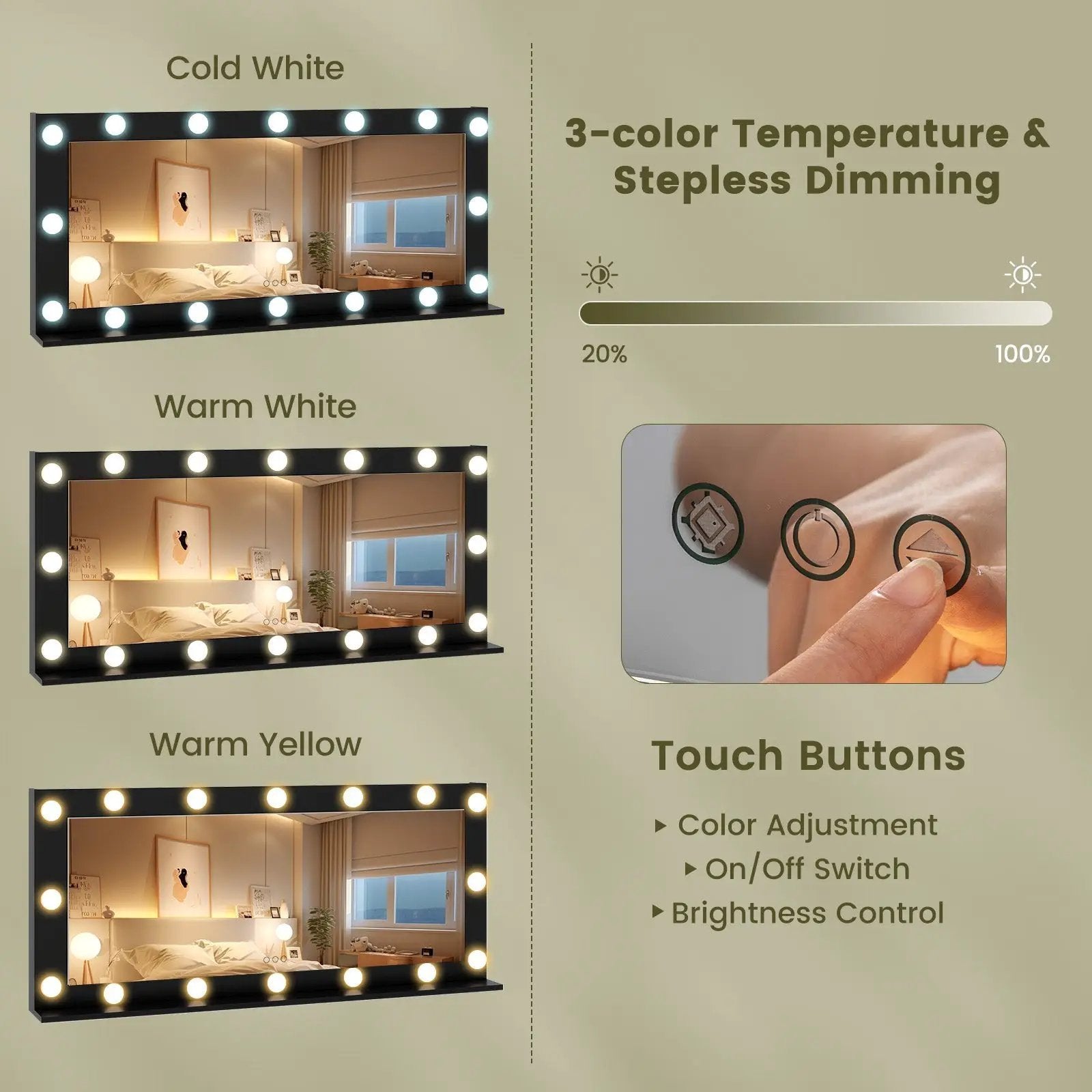 Makeup Vanity Desk with Mirror 3-Color LED Lights and Charging Station by DirectDeals
