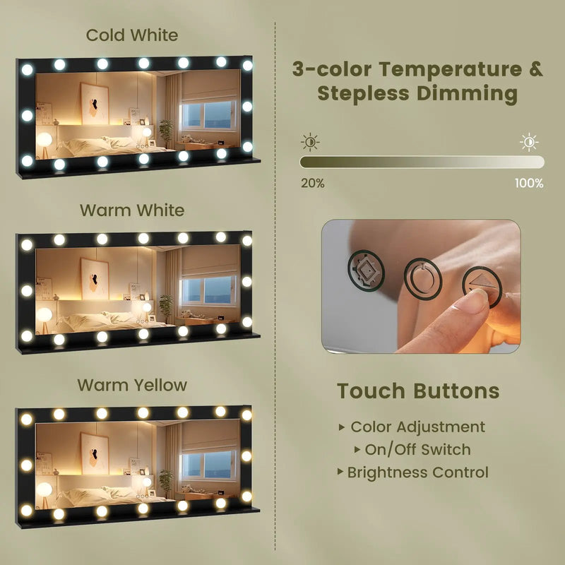 Makeup Vanity Desk with Mirror 3-Color LED Lights and Charging Station by DirectDeals