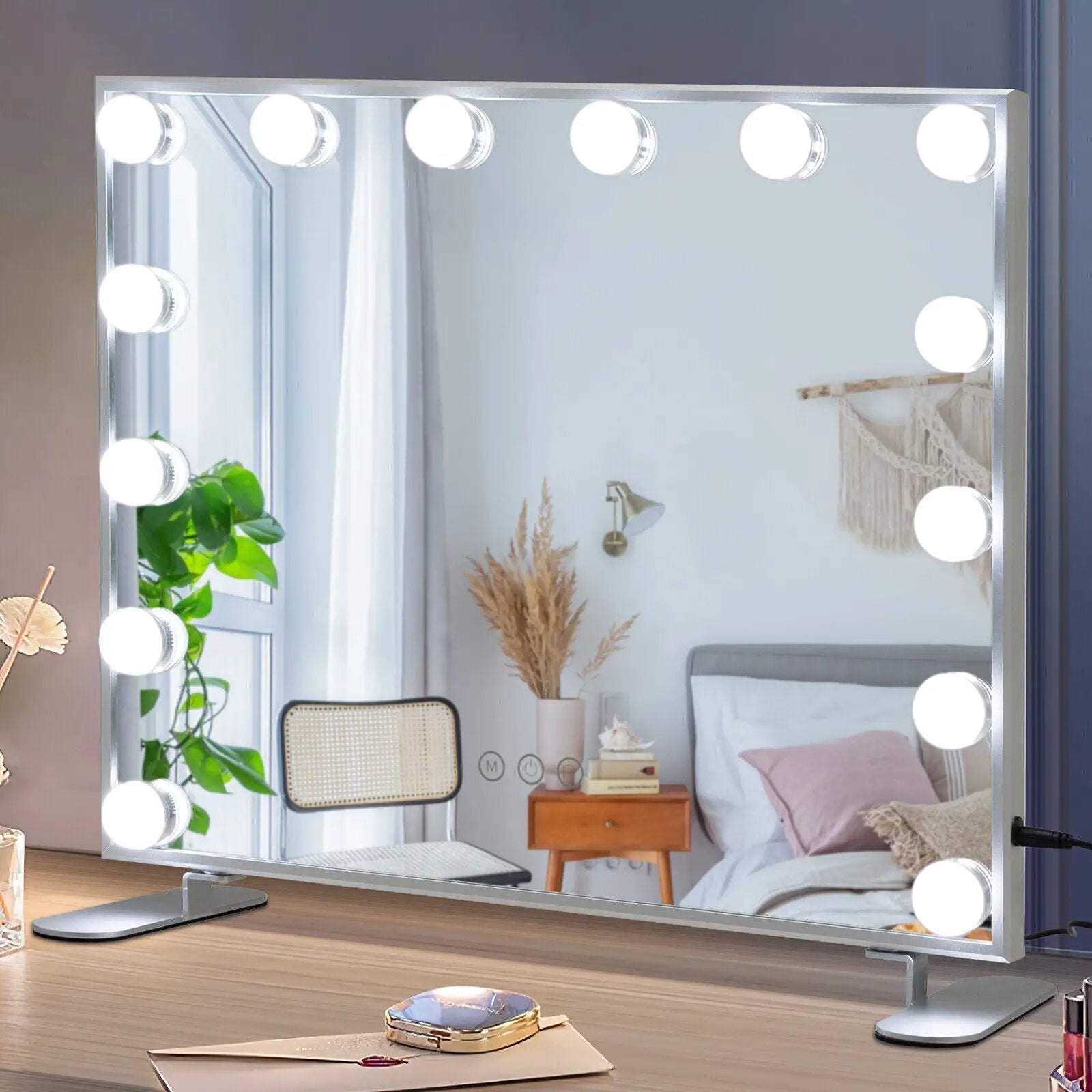 2-in-1 Vanity Mirror with 14 Dimmable LED Bulbs by DirectDeals