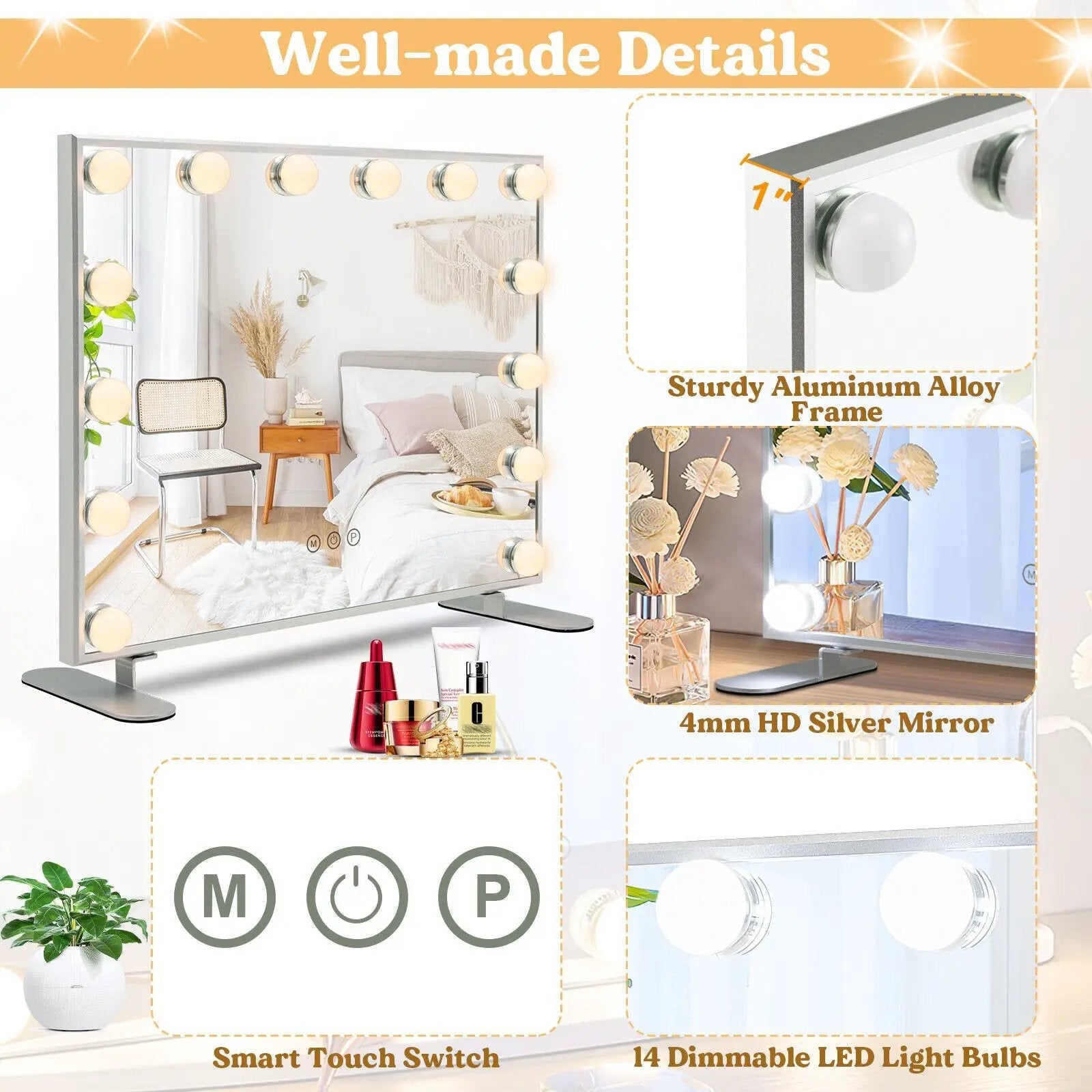 2-in-1 Vanity Mirror with 14 Dimmable LED Bulbs by DirectDeals