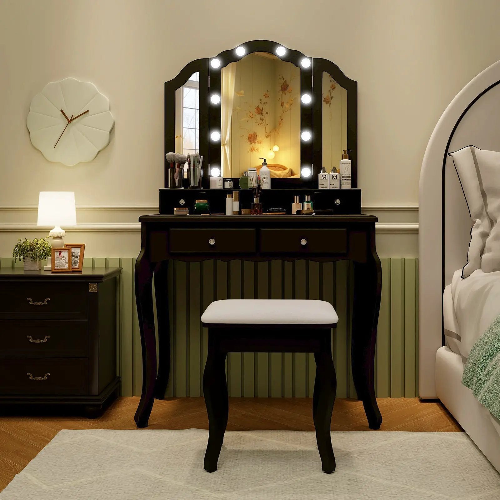 Makeup Vanity Table Set with Lighted Mirror and Drawers by DirectDeals