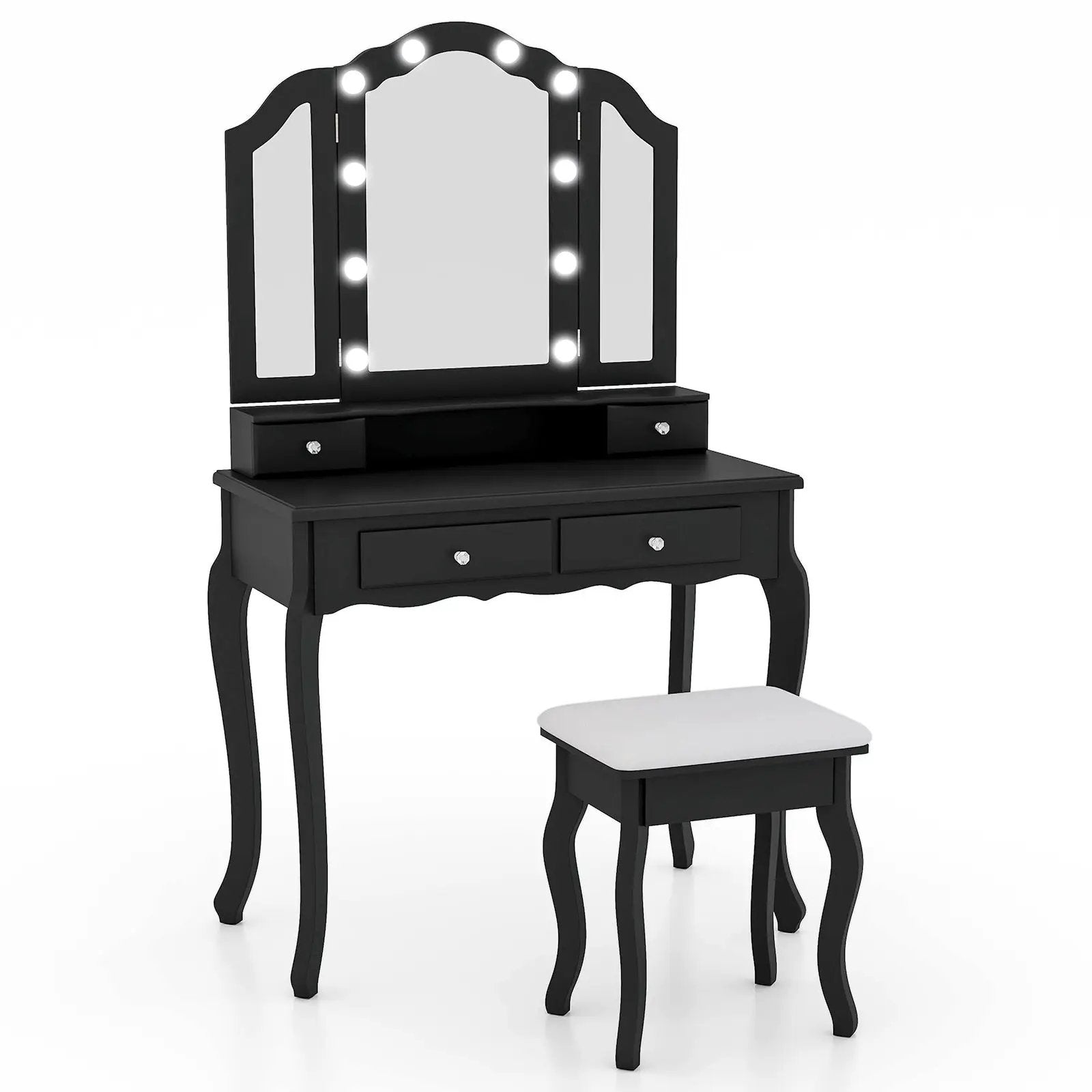 Makeup Vanity Table Set with Lighted Mirror and Drawers by DirectDeals