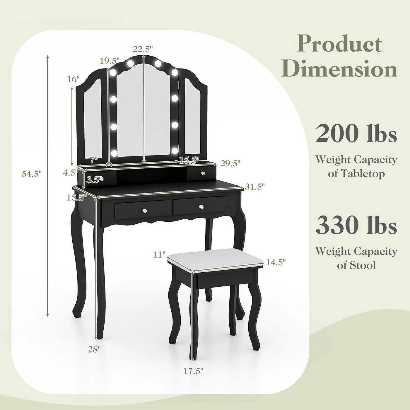 Makeup Vanity Table Set with Lighted Mirror and Drawers by DirectDeals