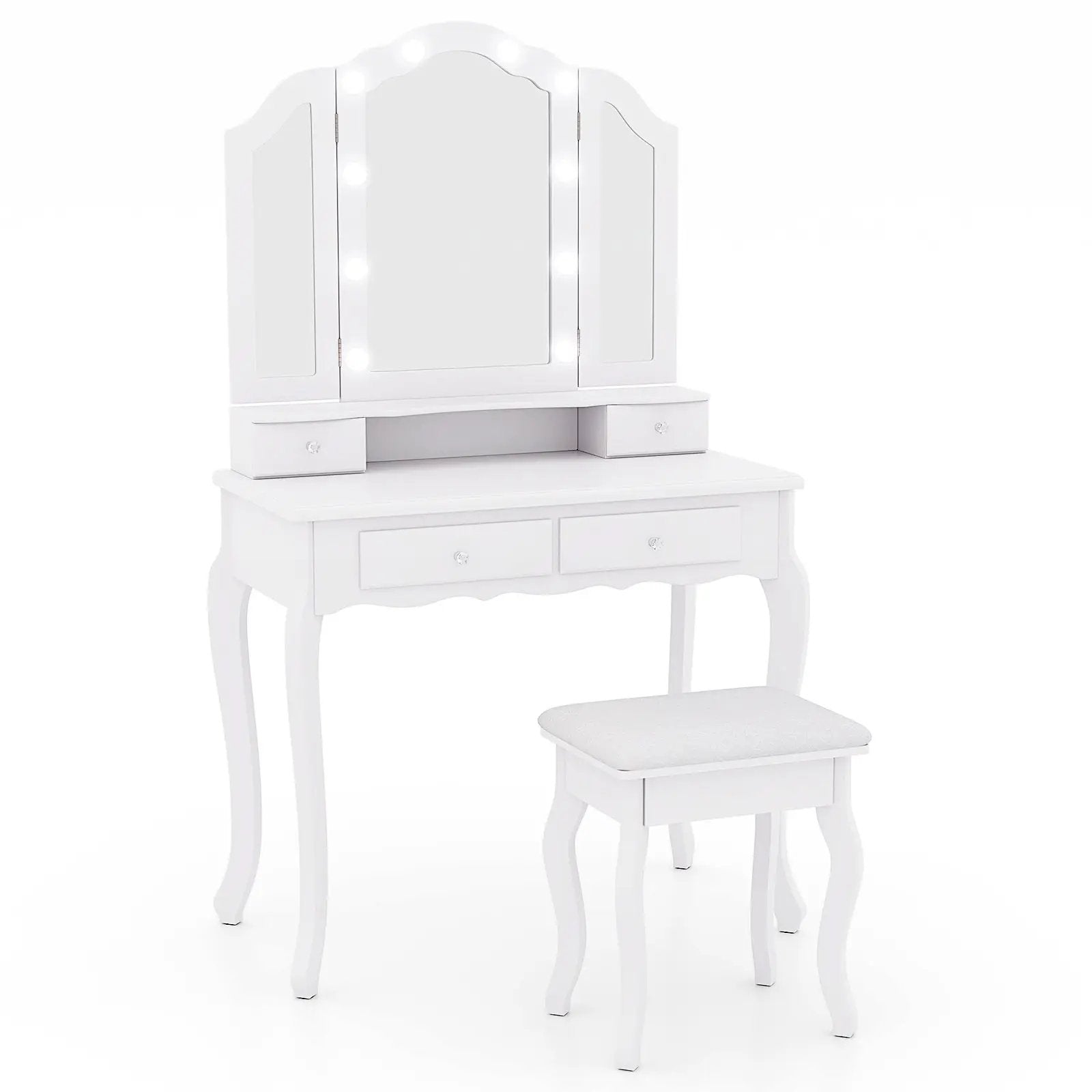 Makeup Vanity Table Set with Lighted Mirror and Drawers by DirectDeals