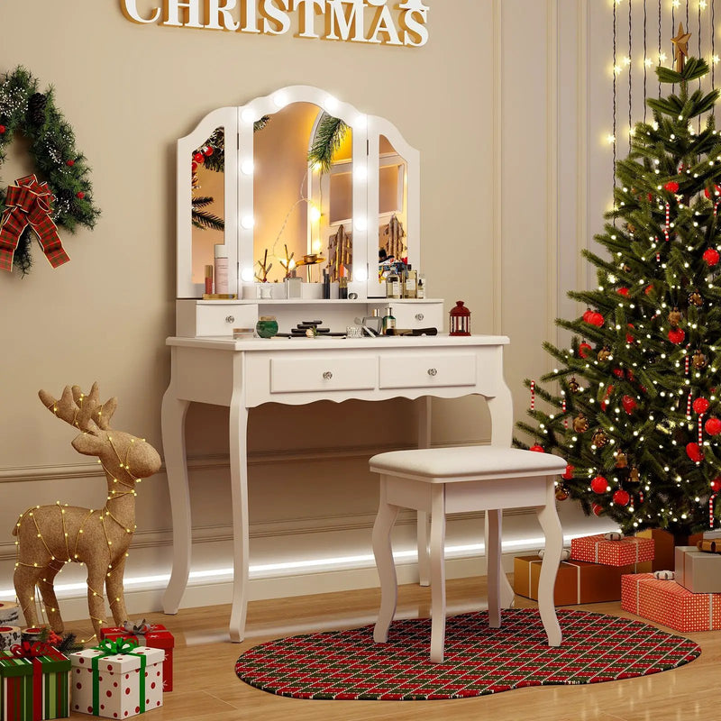 Makeup Vanity Table Set with Lighted Mirror and Drawers by DirectDeals