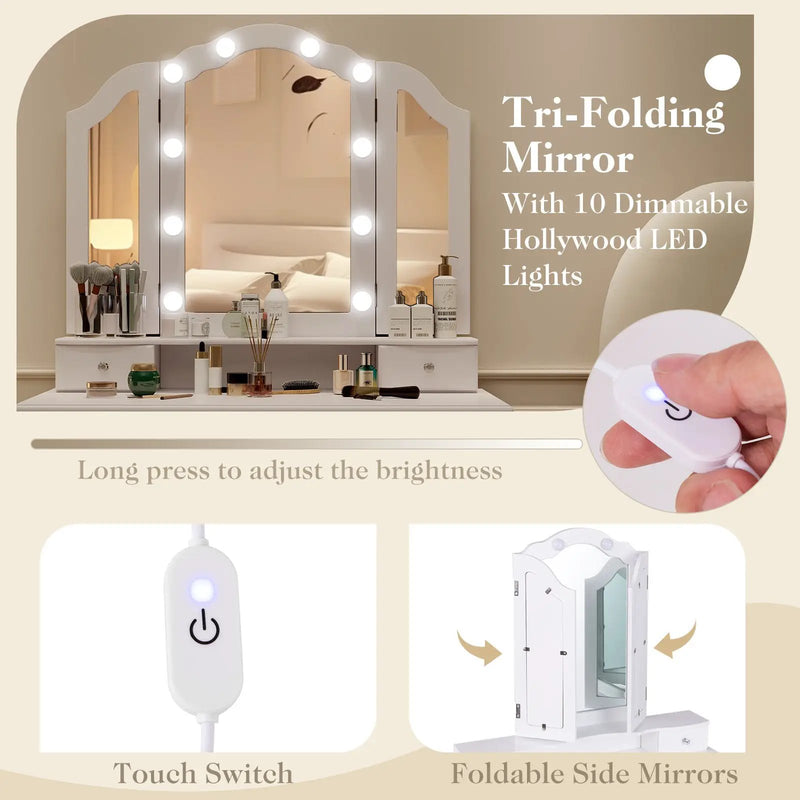 Makeup Vanity Table Set with Lighted Mirror and Drawers by DirectDeals