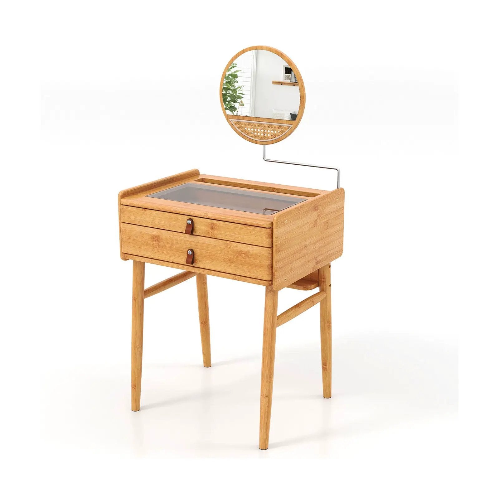 Bamboo Makeup Vanity Table with Mirror with 2 Storage Drawers-Natural by DirectDeals