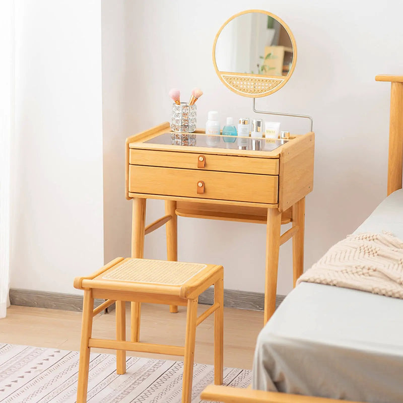 Bamboo Makeup Vanity Table with Stool and Rotating Mirror by DirectDeals