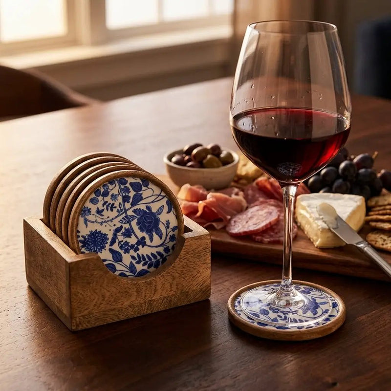 House of Avana Mango Wood Coaster Set of 5 with Holder by House Of Avana