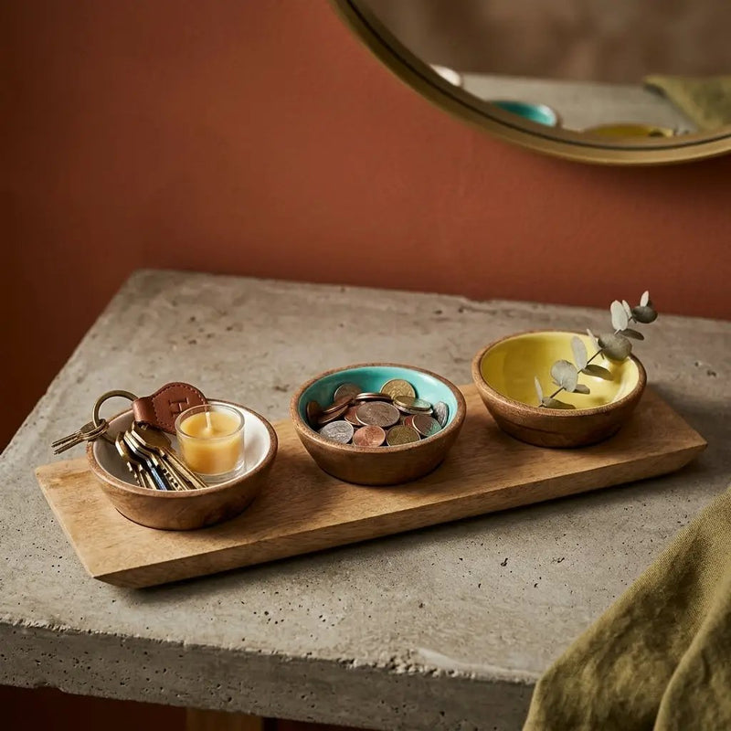 House of Avana Mango Wood Condiment Set with Enamel Bowls by House Of Avana