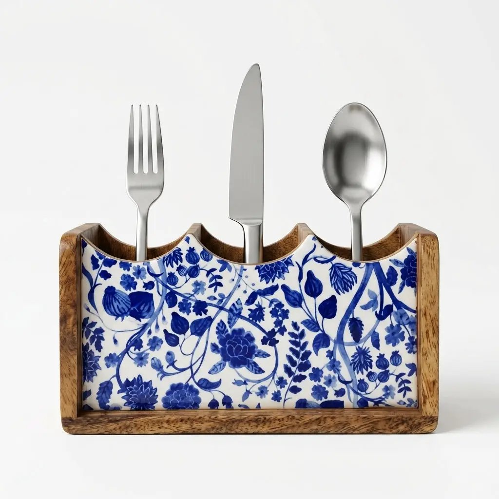 House of Avana Mango Wood Cutlery Stand by House Of Avana