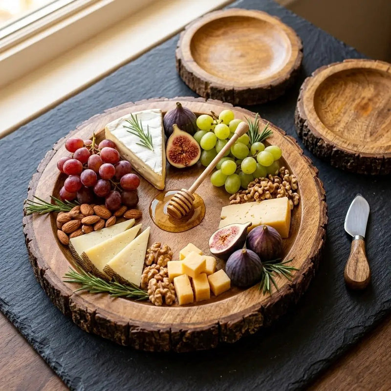 House of Avana Round Tree Mango Wood Platter Set of 3 by House Of Avana
