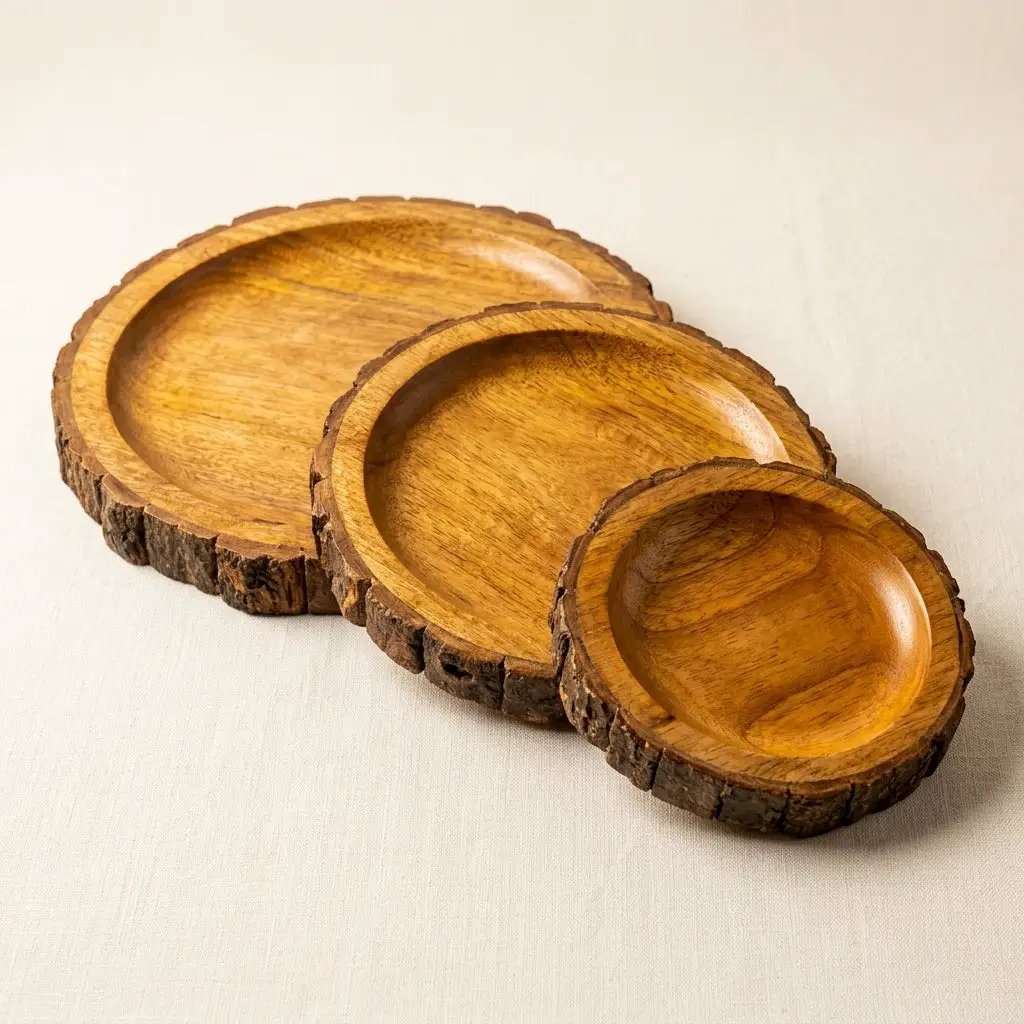 House of Avana Round Tree Mango Wood Platter Set of 3 by House Of Avana