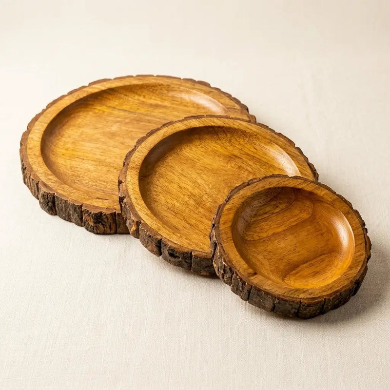 House of Avana Round Tree Mango Wood Platter Set of 3 by House Of Avana