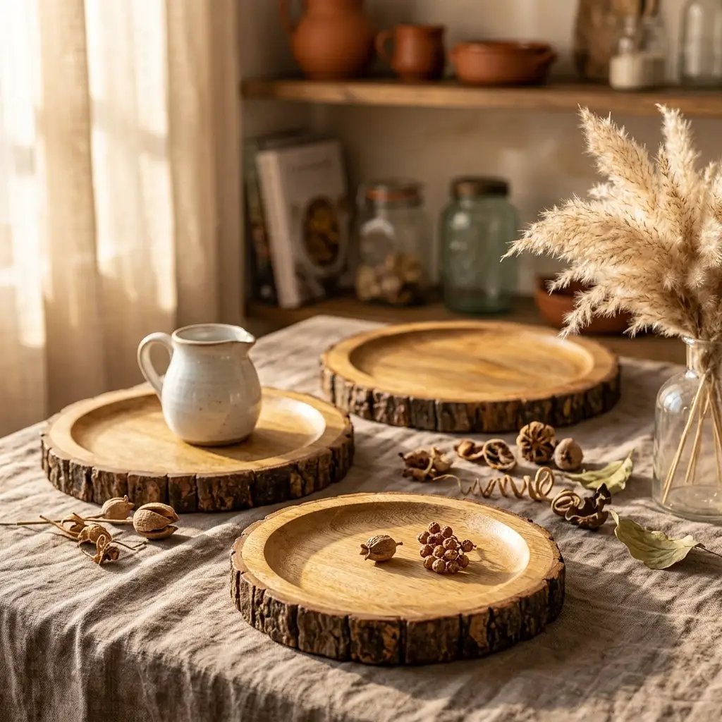 House of Avana Round Tree Mango Wood Platter Set of 3 by House Of Avana