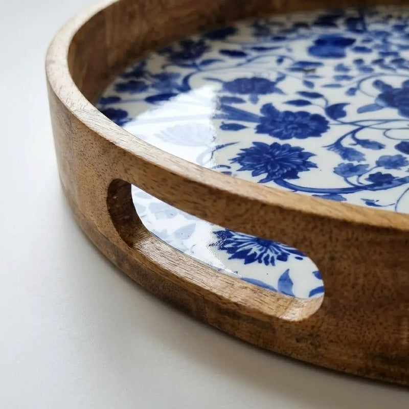 House of Avana Round Blue Mango Wood Serving Tray by House Of Avana
