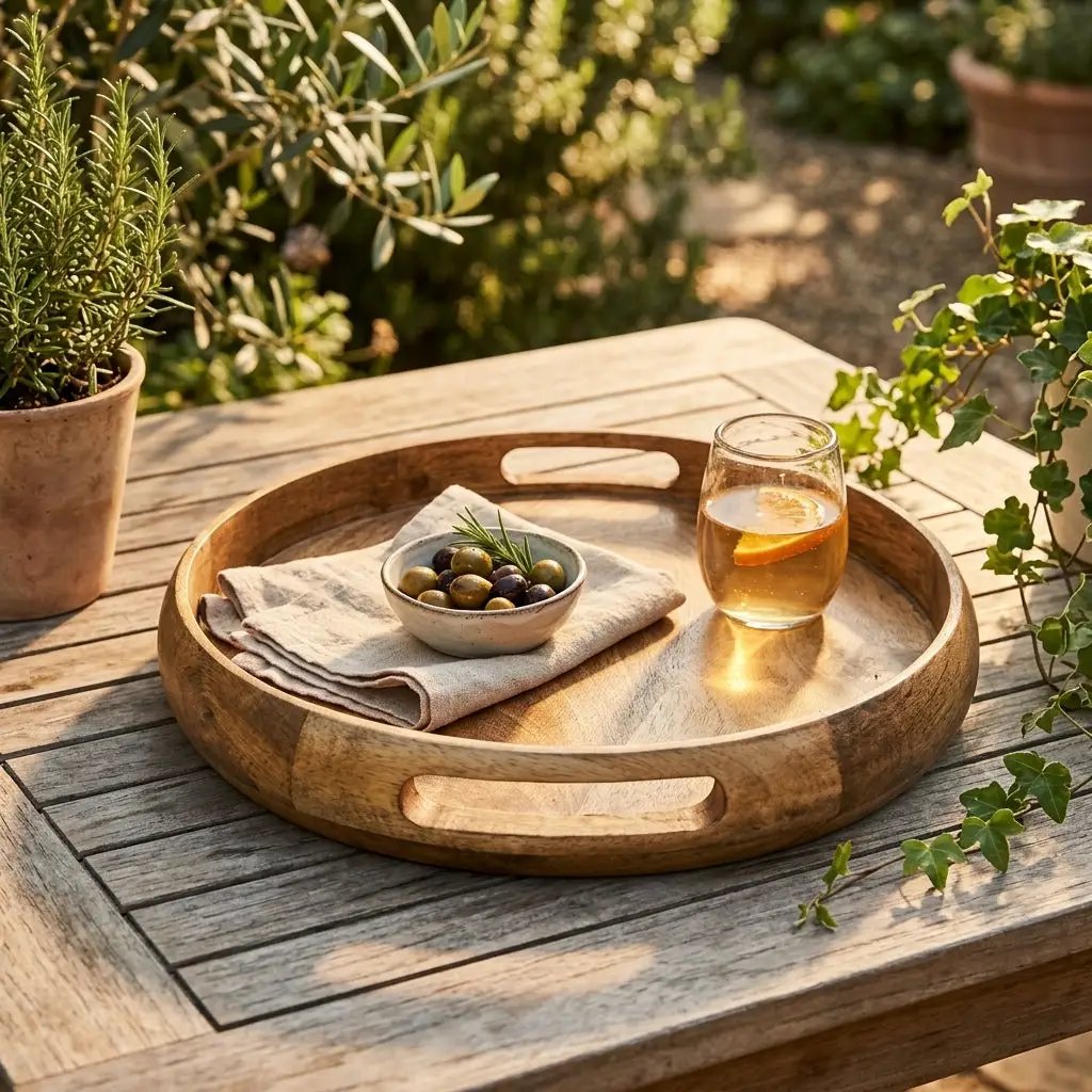 House of Avana Round Mango Wood Serving Tray Natural by House Of Avana