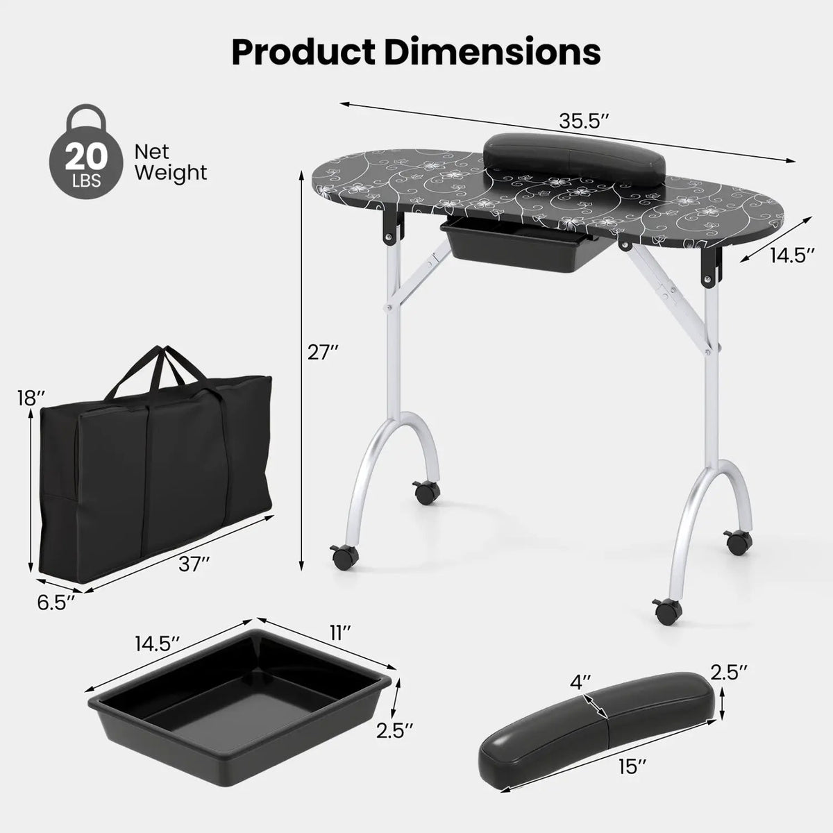 Foldable Manicure Table with Drawer and Wrist Cushion by DirectDeals
