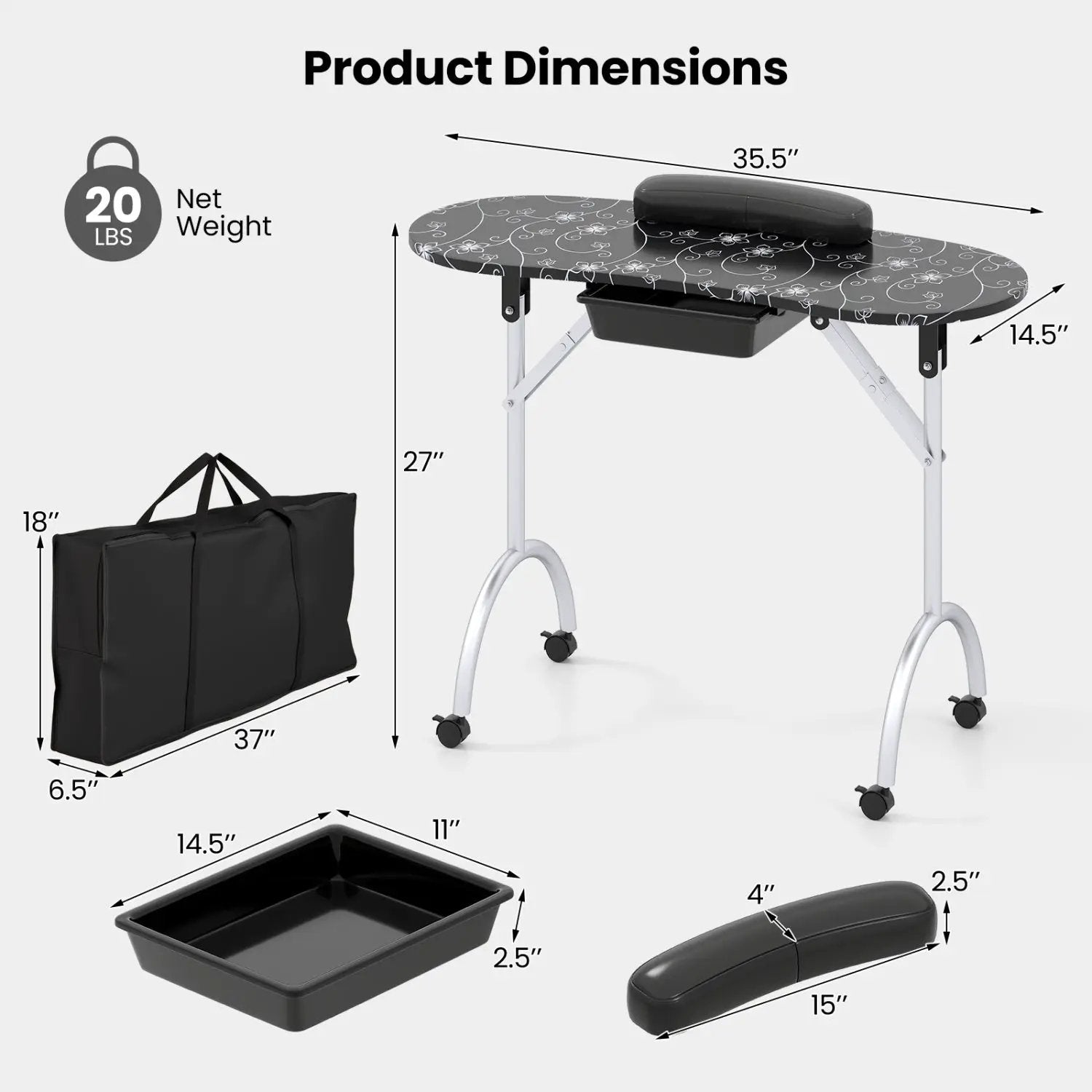 Foldable Manicure Table with Drawer and Wrist Cushion by DirectDeals