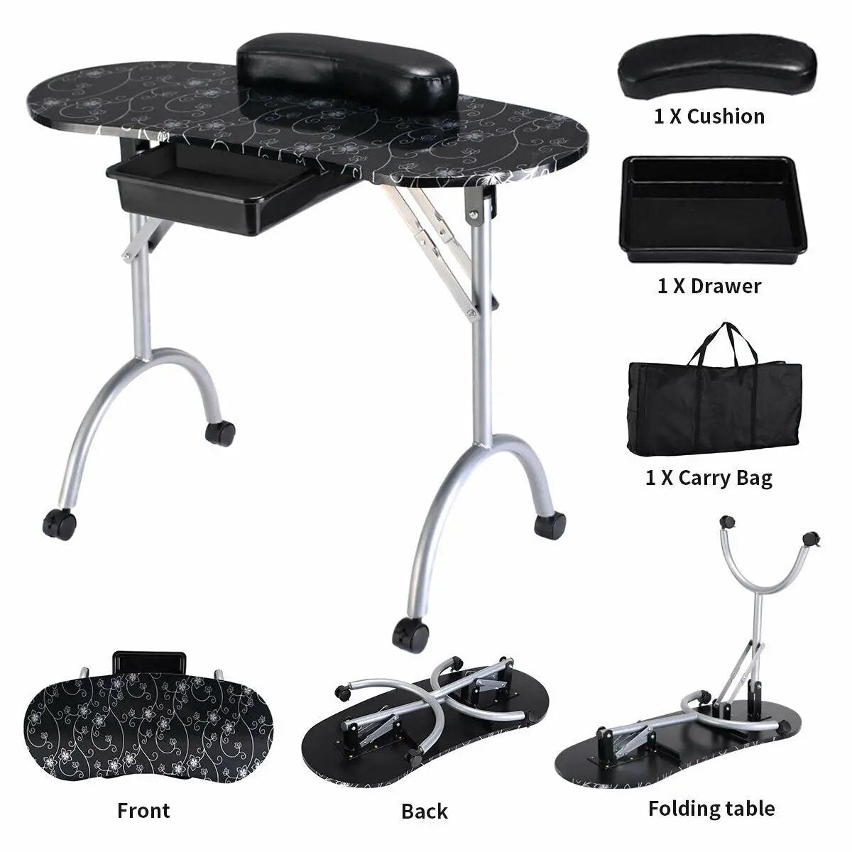 Foldable Manicure Table with Drawer and Wrist Cushion by DirectDeals