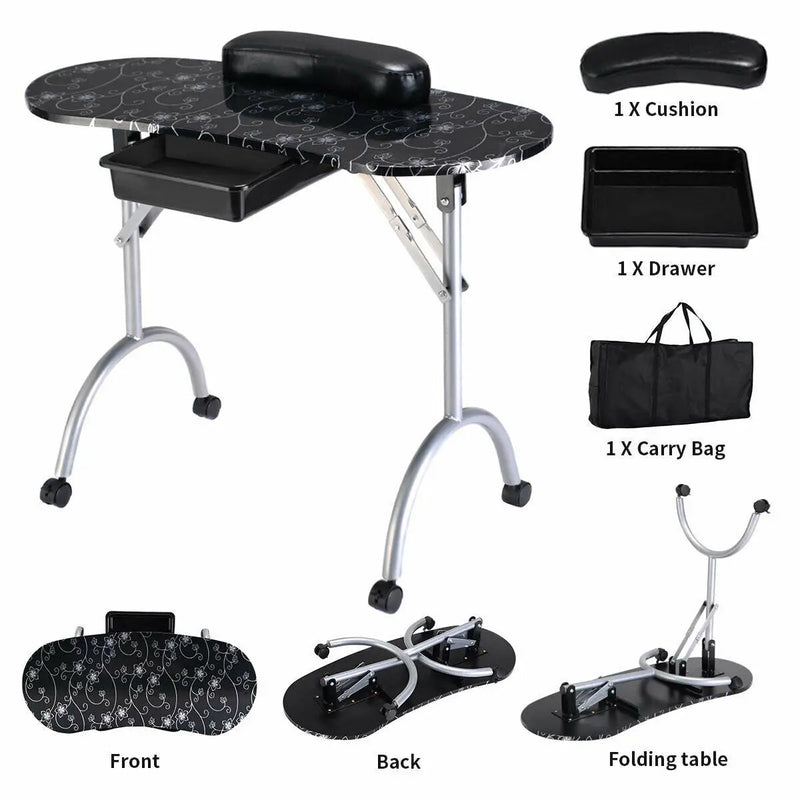 Foldable Manicure Table with Drawer and Wrist Cushion by DirectDeals
