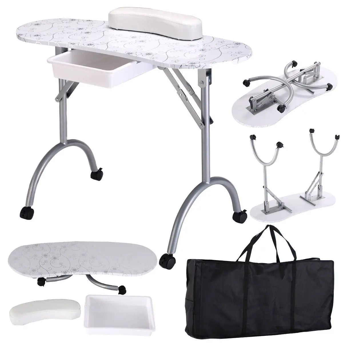 Foldable Manicure Table with Drawer and Wrist Cushion by DirectDeals