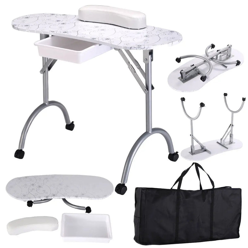 Foldable Manicure Table with Drawer and Wrist Cushion by DirectDeals