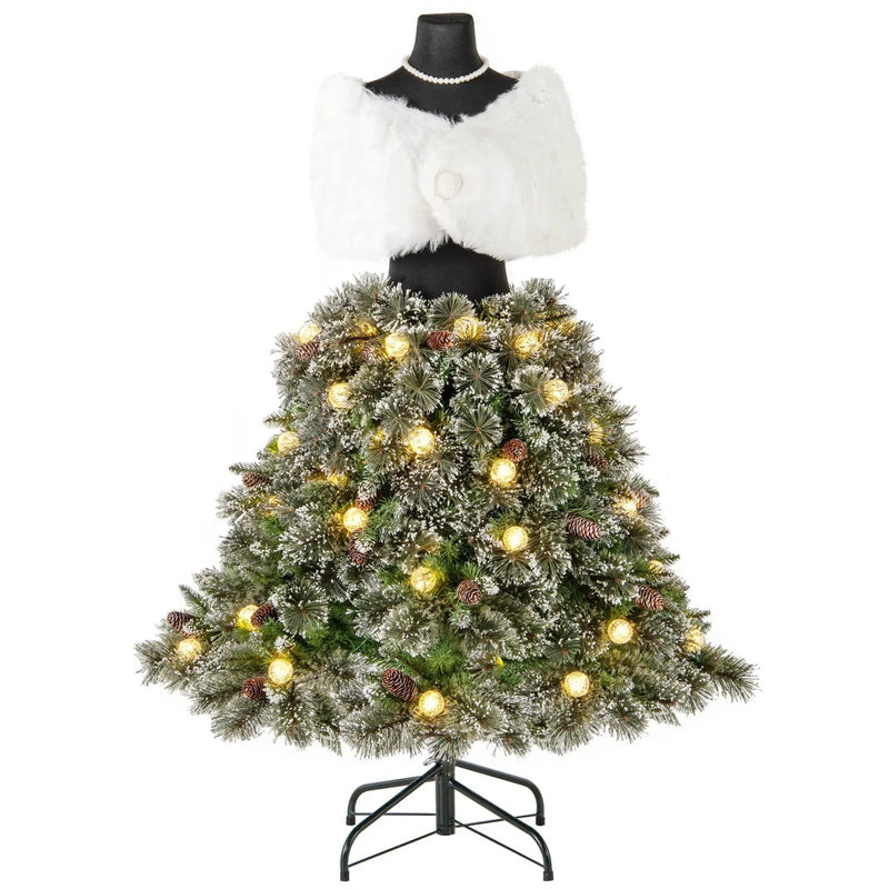 5 FT Pre-lit Mannequin Artificial Christmas Tree Hinged Dress Form Xma