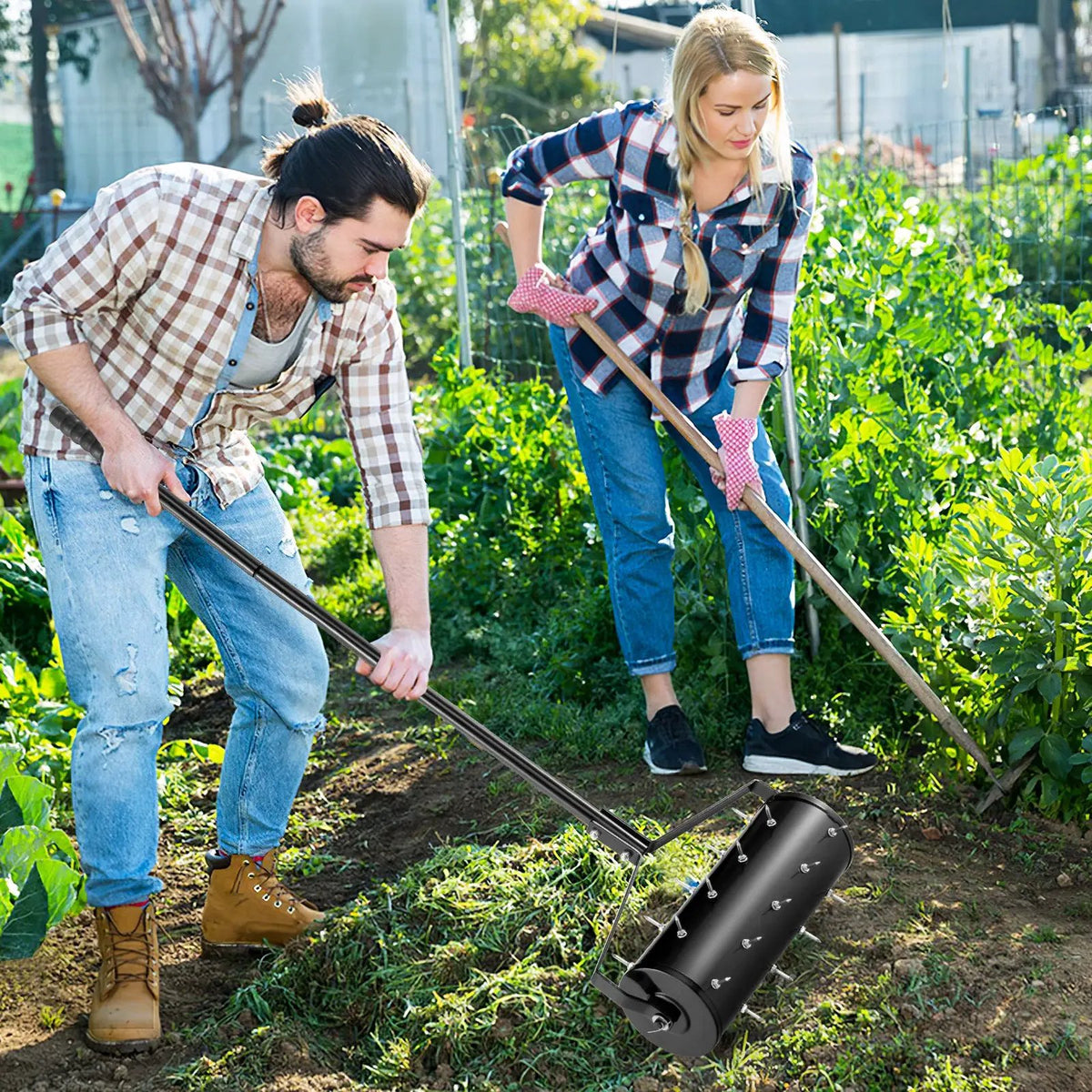 18/21 Inch Manual Lawn Aerator with Detachable Handle by DirectDeals